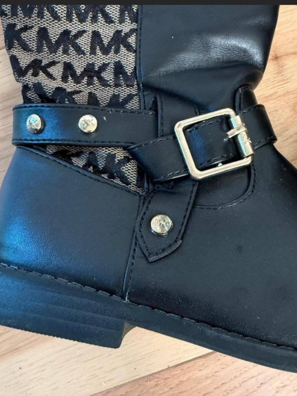 Michael Kors Black Logo Accent Kids Buckle Boots